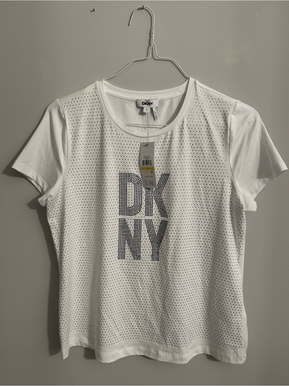 DKNY White Short Sleeve Tee with Navy Studded Logo